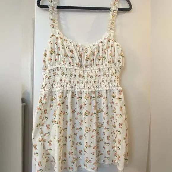 NWT For Love & Lemons Lola Pointelle Dress in Cream Floral Holiday 2020  Size XL